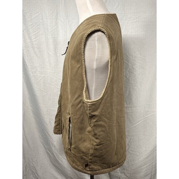 Woolrich Sherpa Lined Canvas Work Vest Mens 2XL Khaki Zip Front Outdoor - Picture 5 of 11
